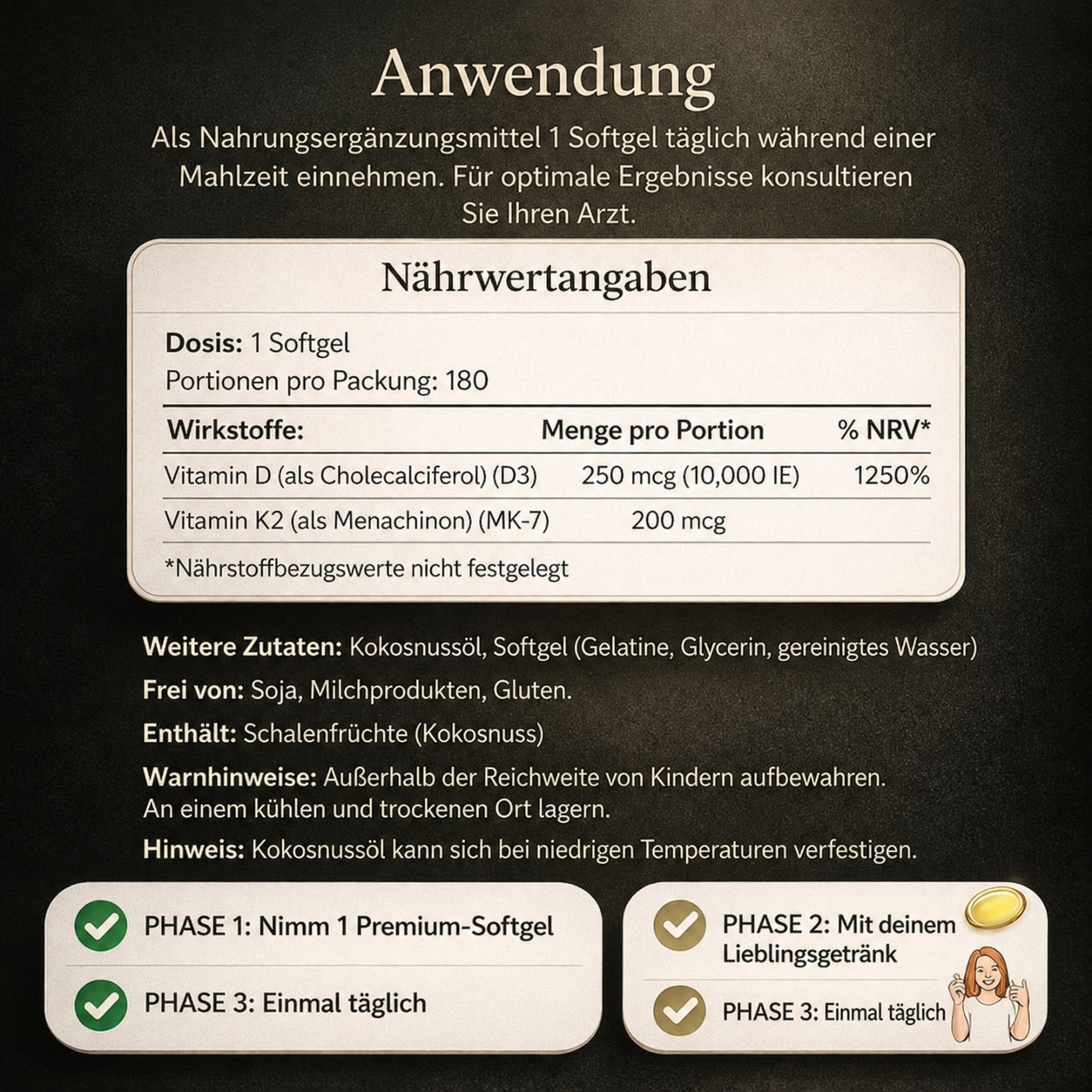 Vitamin D3 & K2 Hochdosiert — 6-Monats-Vorrat