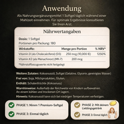 Vitamin D3 & K2 Hochdosiert — 6-Monats-Vorrat